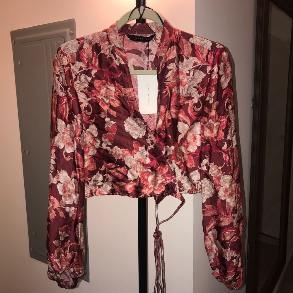 Zara women’s silky floral blouse